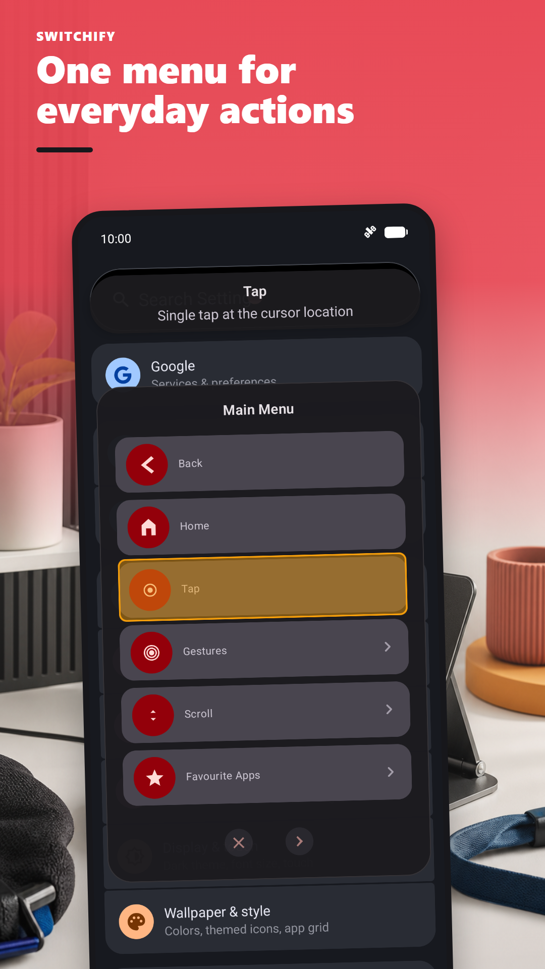 The Switchify action menu with Tap highlighted.
