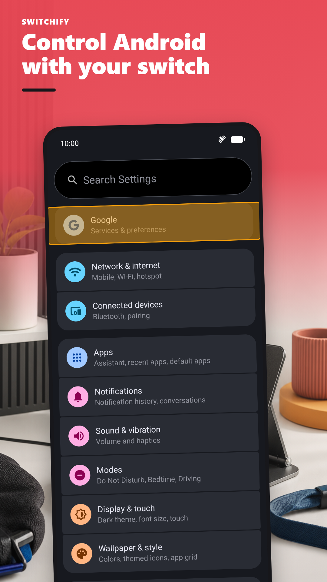 An item-scan highlight moving through Android Settings.