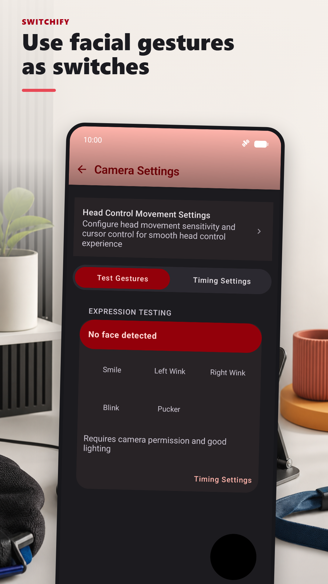 Switchify camera settings for assigning facial gestures as switches.