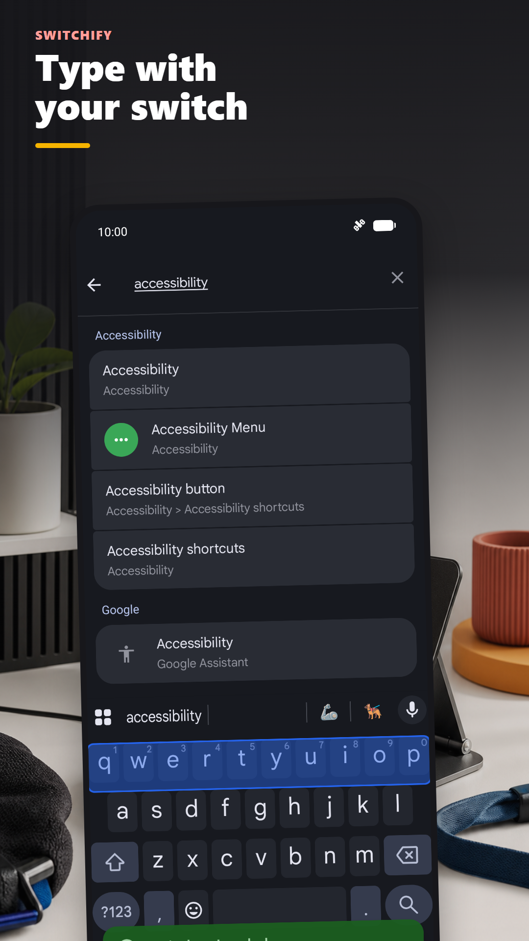 An Android keyboard being controlled through Switchify.