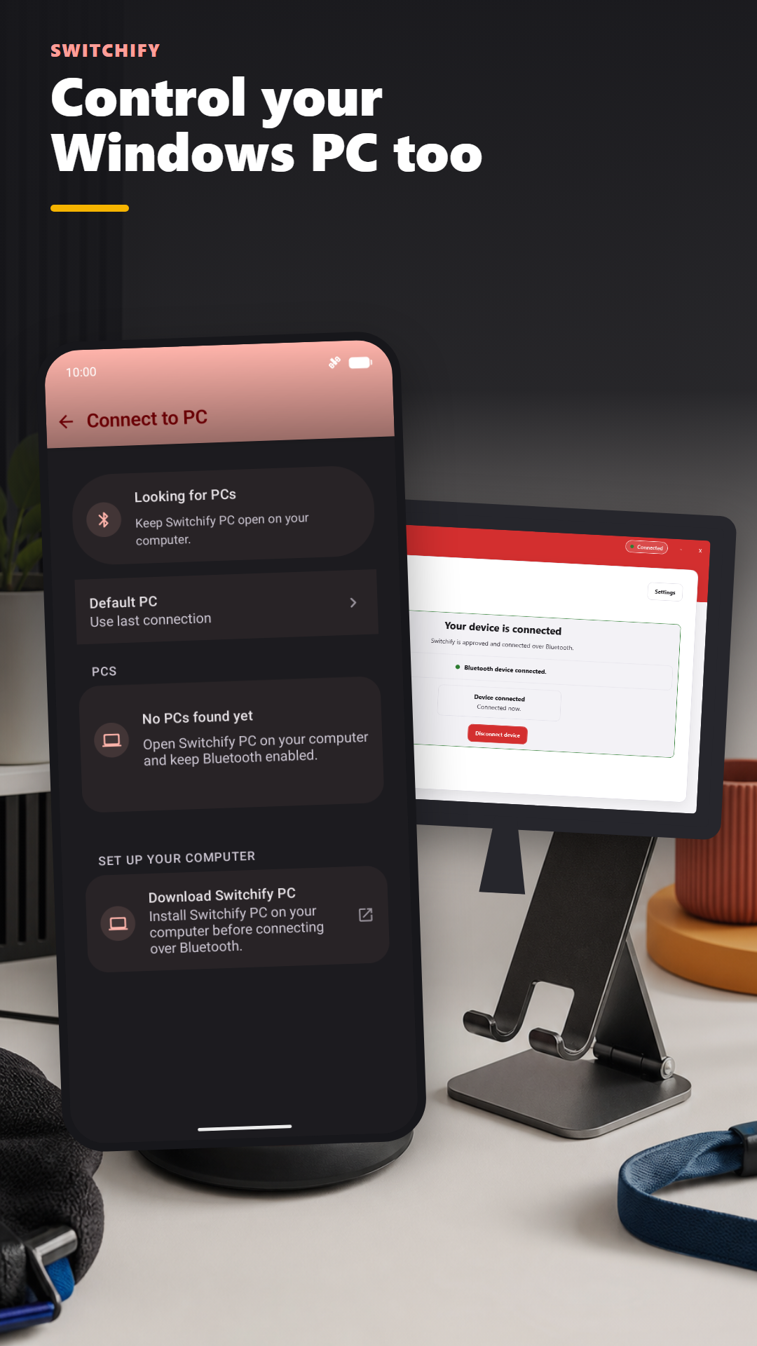 Switchify Android connected to its Windows PC companion.